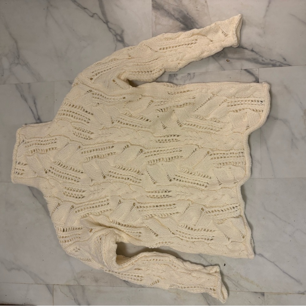Open-Knit Cream Mock Turtle Sweater Medium Size